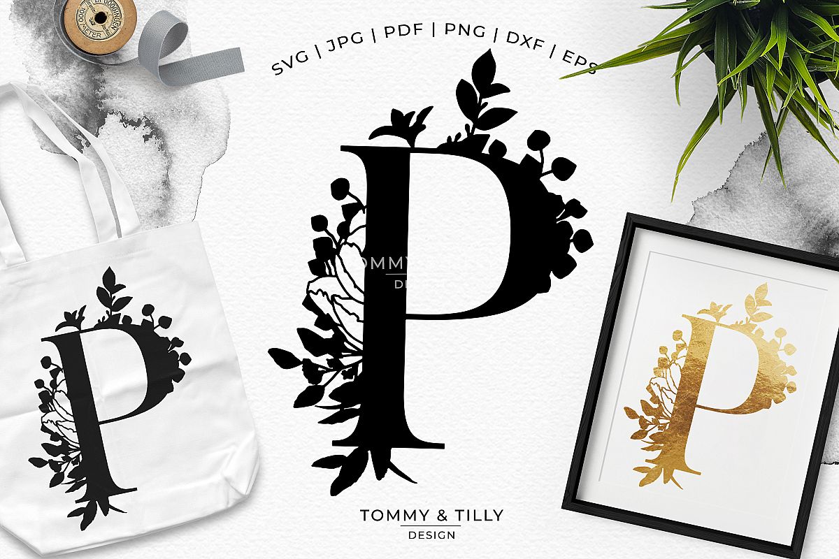 P Bouquet Letter Design - Paper Cut SVG EPS DXF PNG PDF JPG example image 1