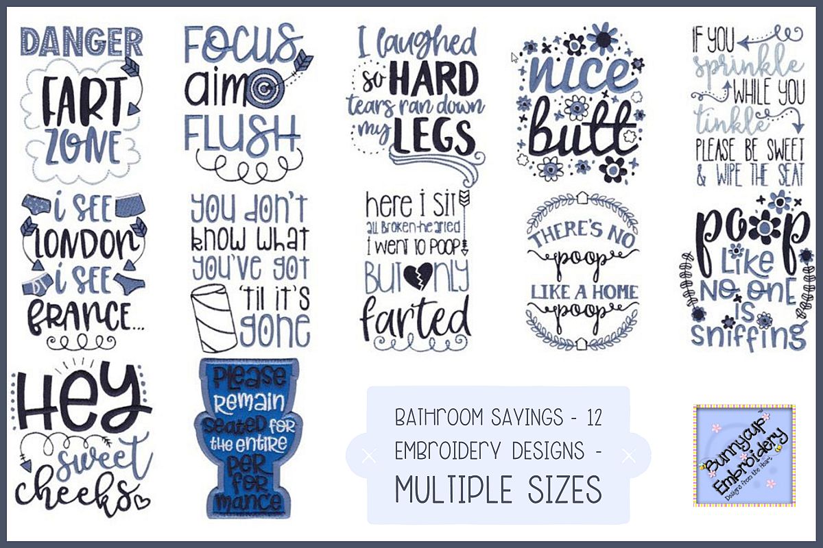 Bathroom sayings  12 machine embroidery designs