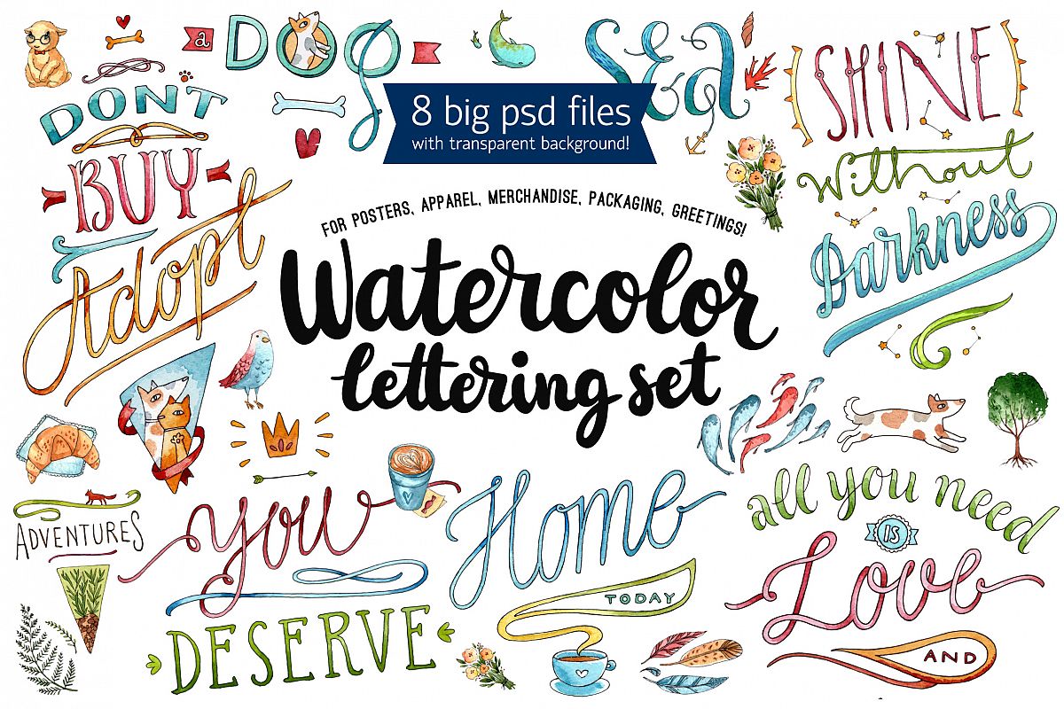 Watercolor Lettering Set example image 1