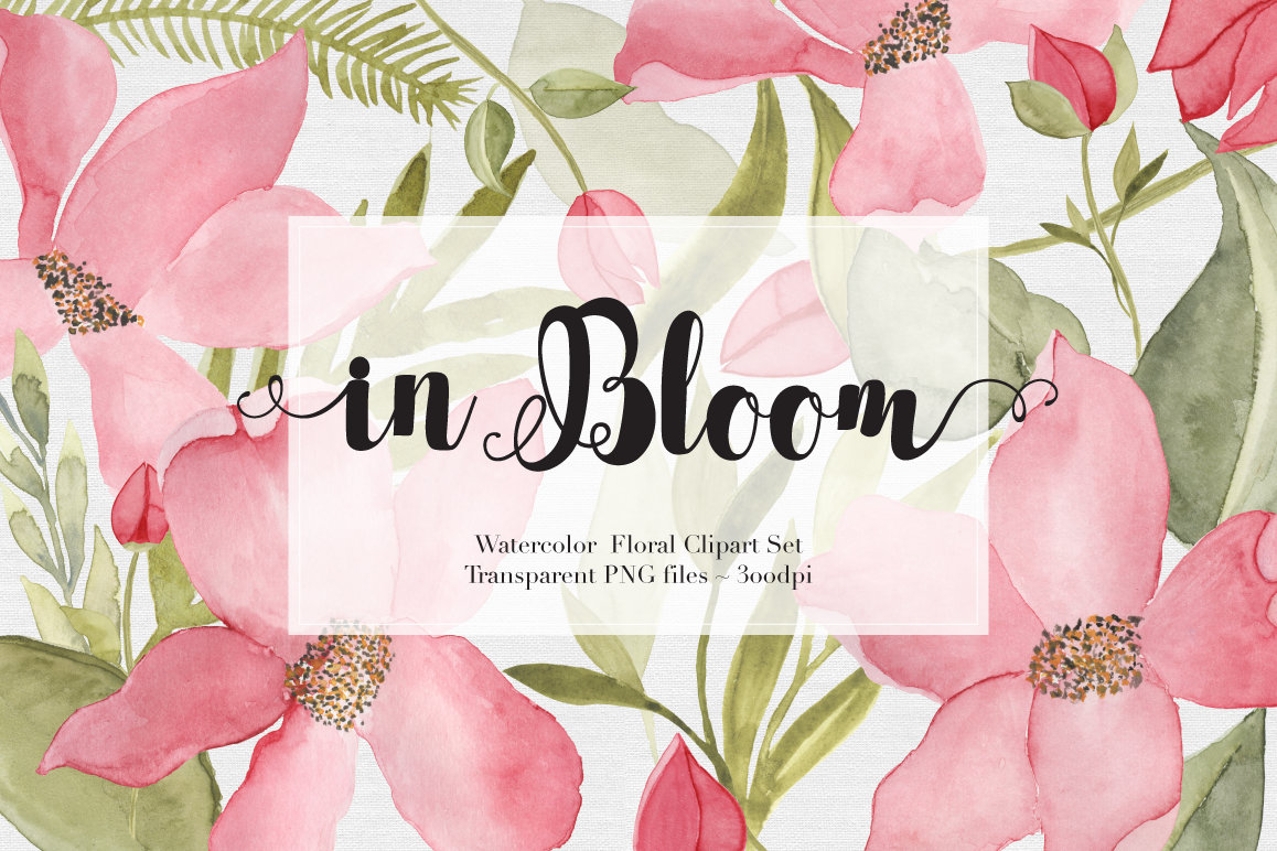 Watercolor Flowers Clipart Set example image 1