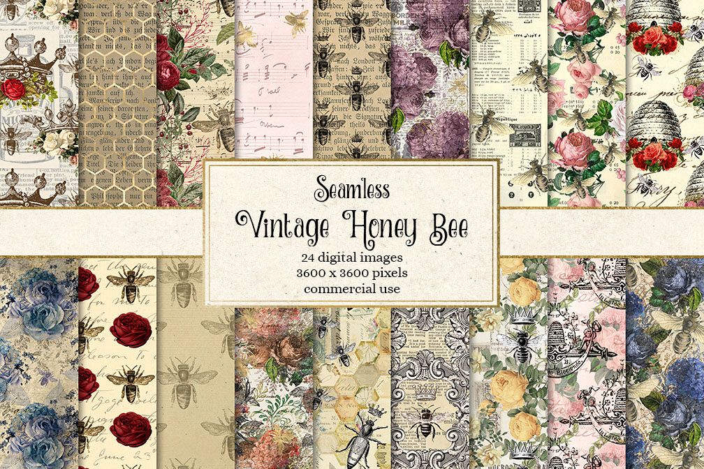 Vintage Honey Bee Digital Paper example image 1