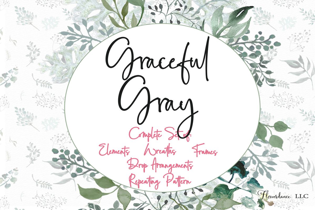 Watercolor Greenery 54 Piece Bundle in Silver Sage and Gray example image 1