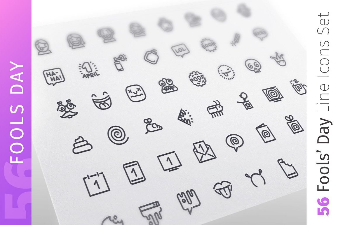 Fools Day Line Icons Set example image 1