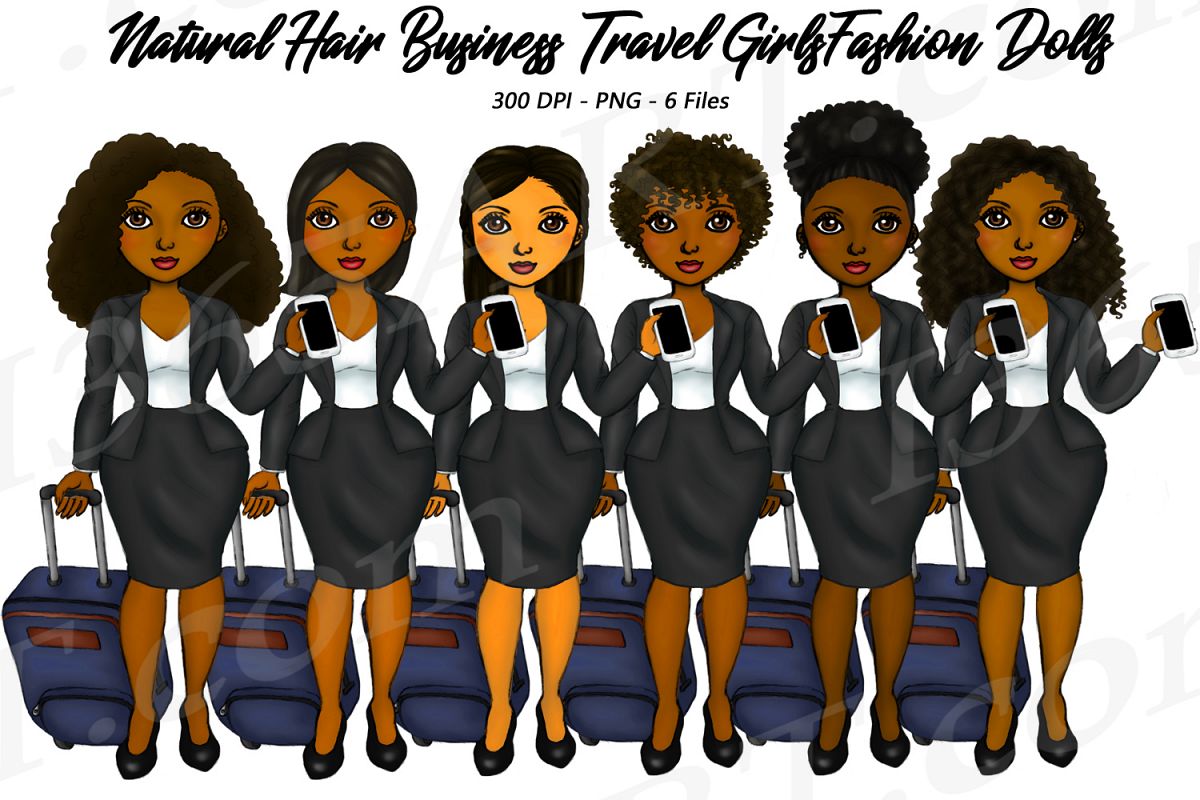 Business Travel Clipart Girls, Natural Hair Fashion Dolls example image 1