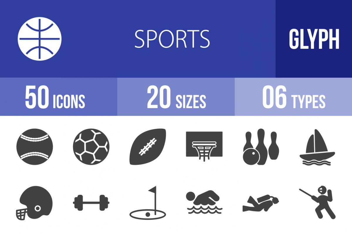 50 Fitness & Sports Glyph Icons example image 1