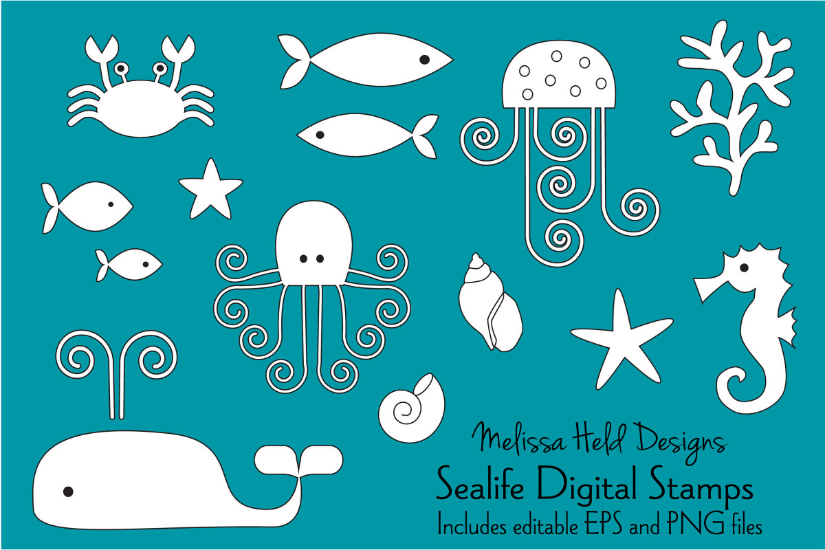 Sea Life Digital Stamps Clipart example image 1