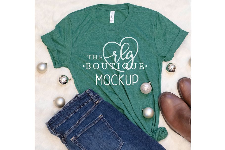 Green Shirt Bella Canvas Mockup, Christmas mockup example image 1