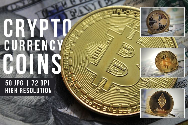 Cryptocurrency Coins. Bitcoin, Ripple and Ethereum JPEG Set example image 1