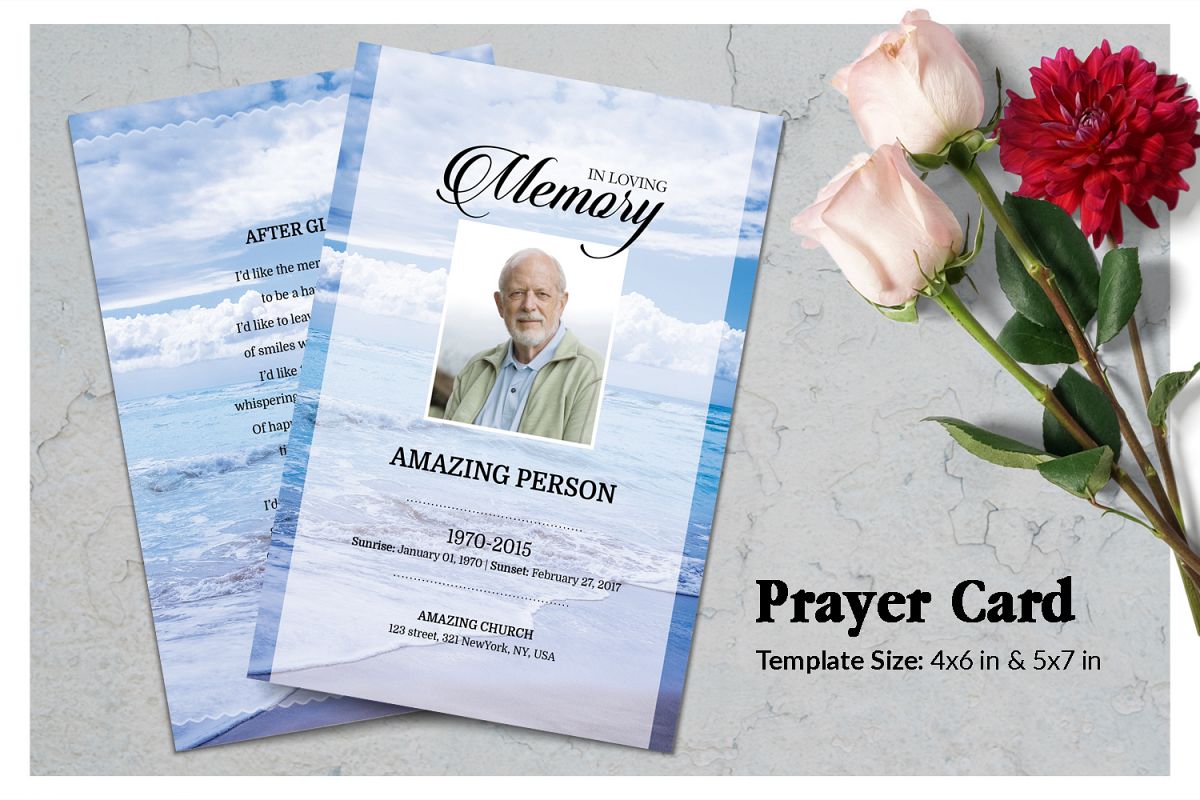 Sea Beach Funeral Prayer Card Template example image 1