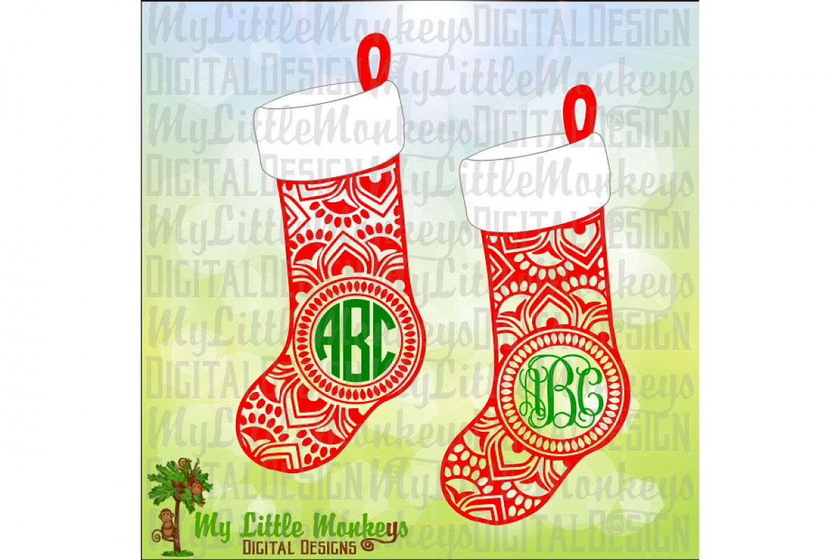 Mandala Christmas Stockings Monogram Base example image 1