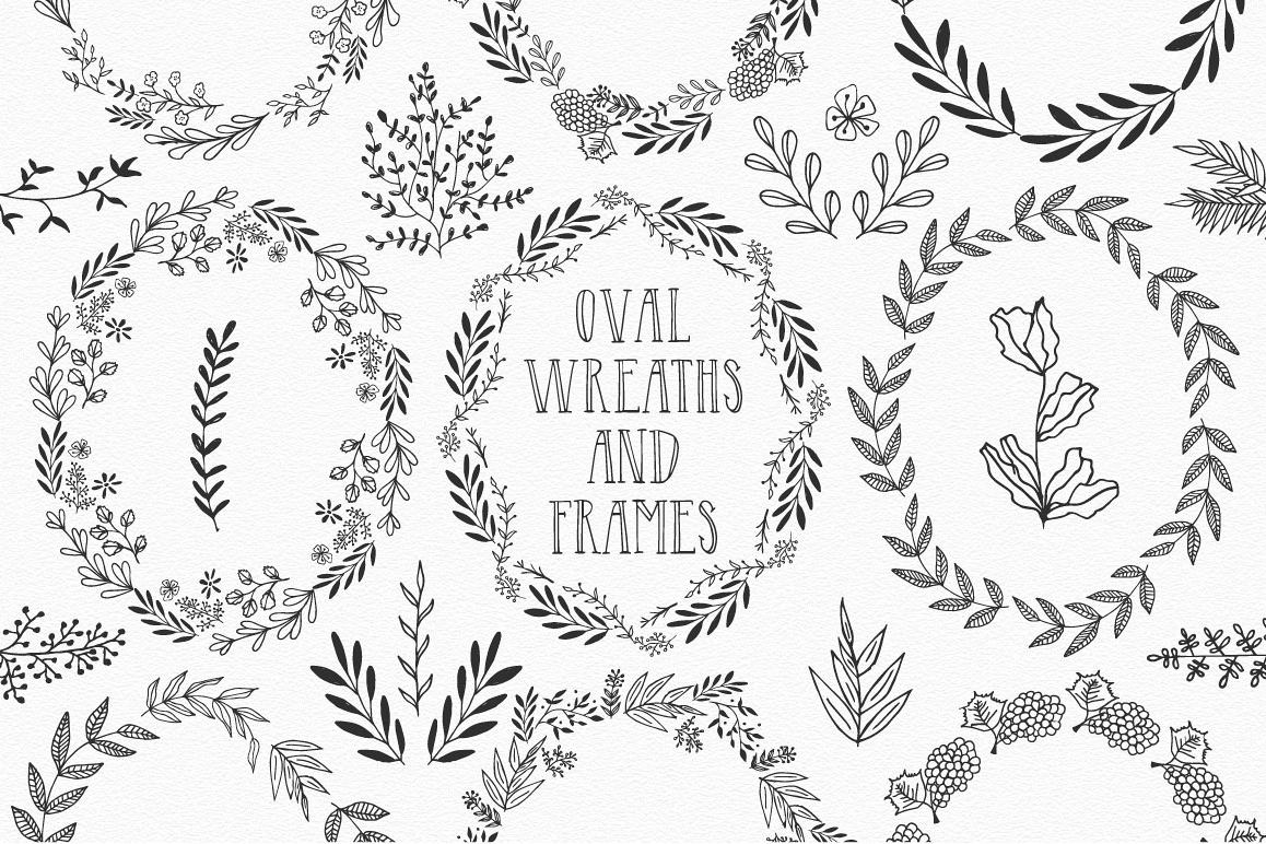 Hand drawn oval wreaths