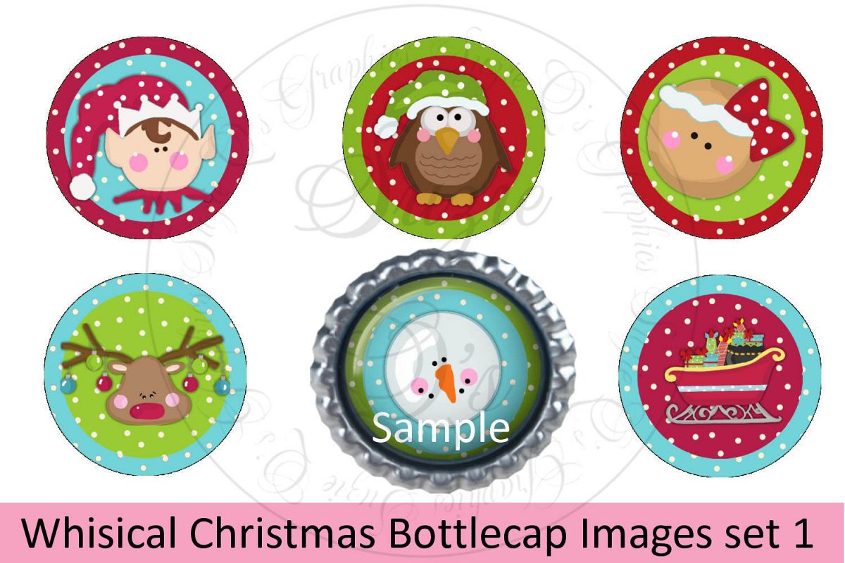 Whimsical Christmas Bottlecap Images, Labels example image 1
