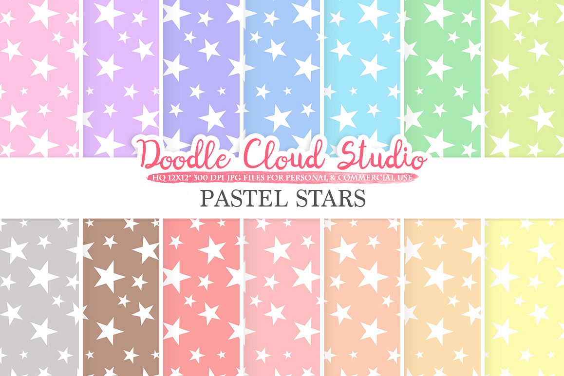 Pastel Stars digital paper, Stars patterns, Digital Stars, pastel colors background, Instant Download for Personal & Commercial Use example image 1