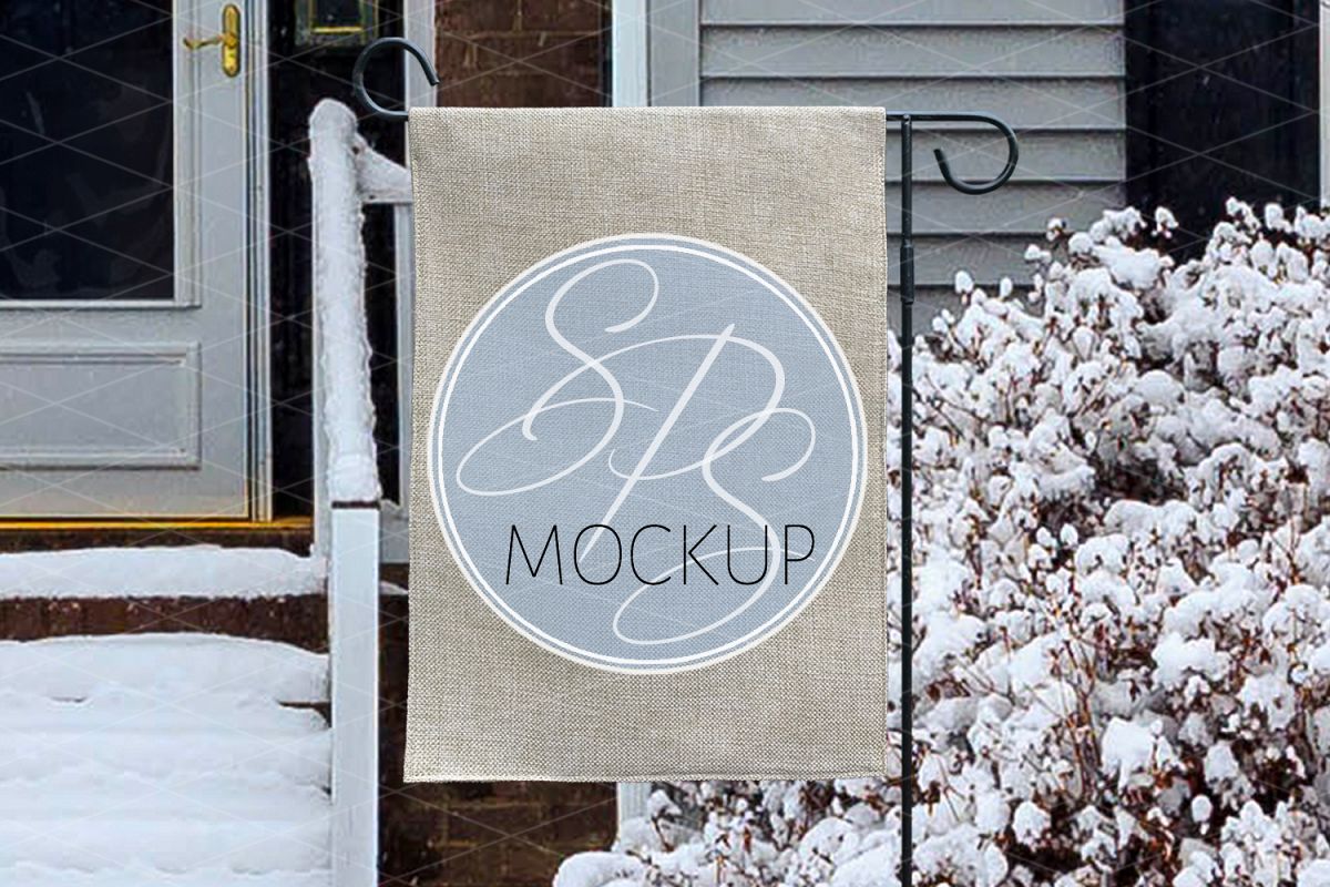 Burlap Garden Flag Mockup for Winter example image 1
