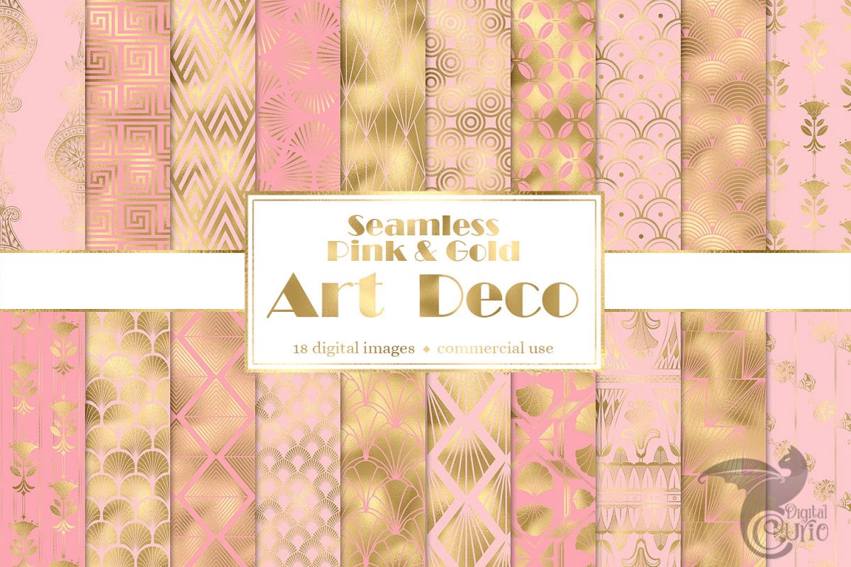 Pink and Gold Art Deco Digital Paper (336598) Patterns Design Bundles