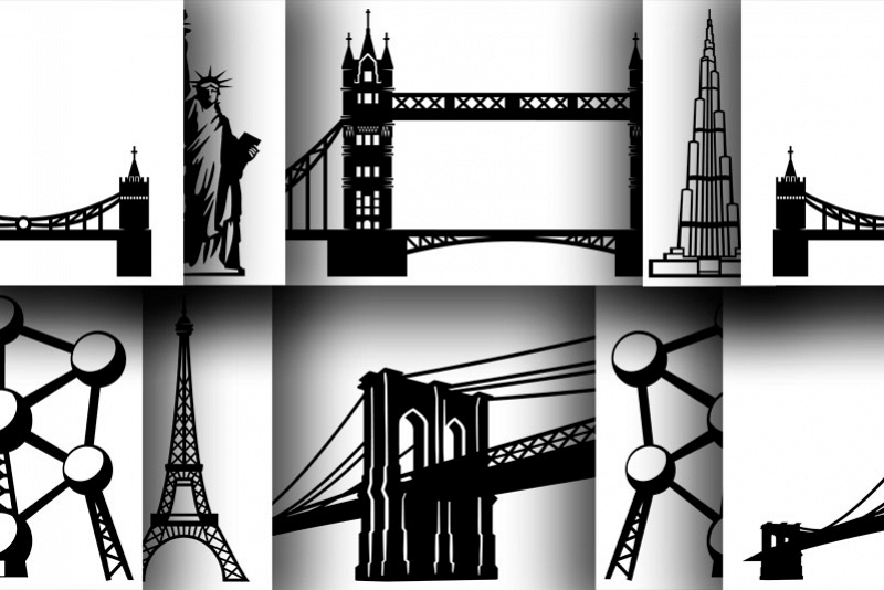 6 Architectural monuments in silhouettes for print, for cut example image 1