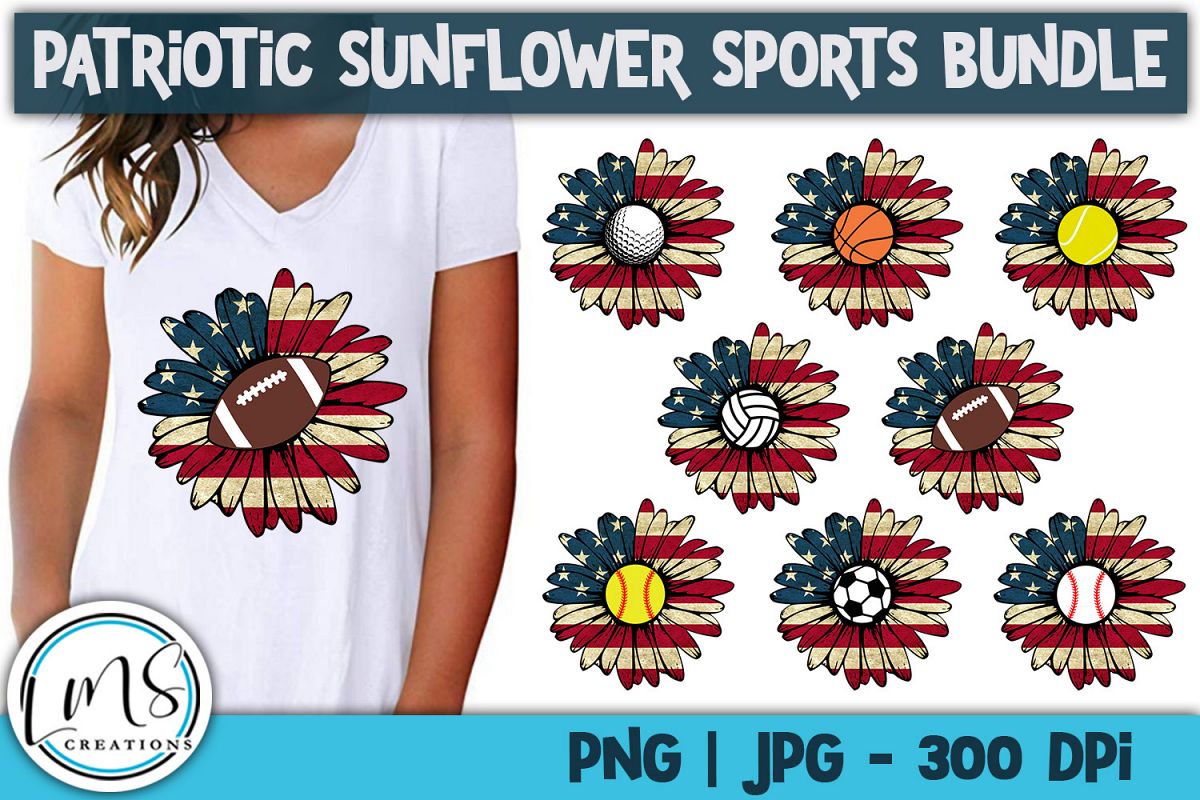 Patriotic Sunflower Sports Bundle PNG, JPG, Sublimation example image 1