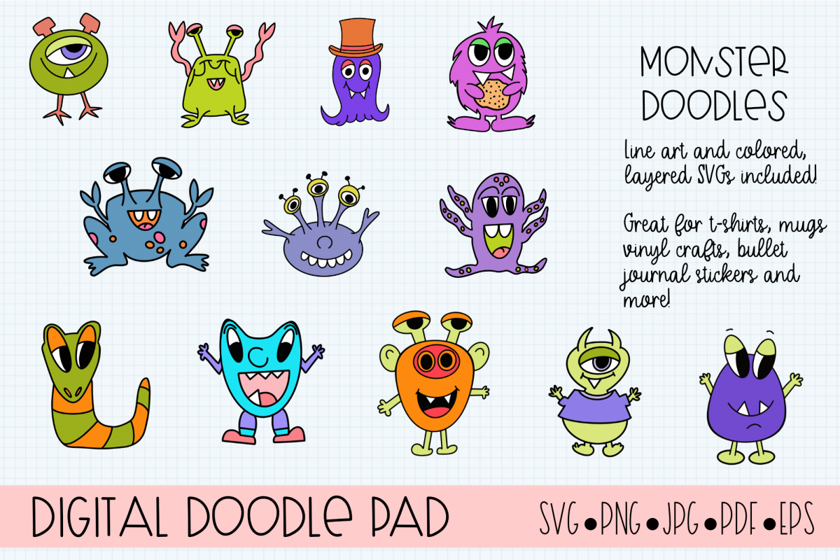 Doodle Monsters - Cricut & Silhouette Cut Files example image 1