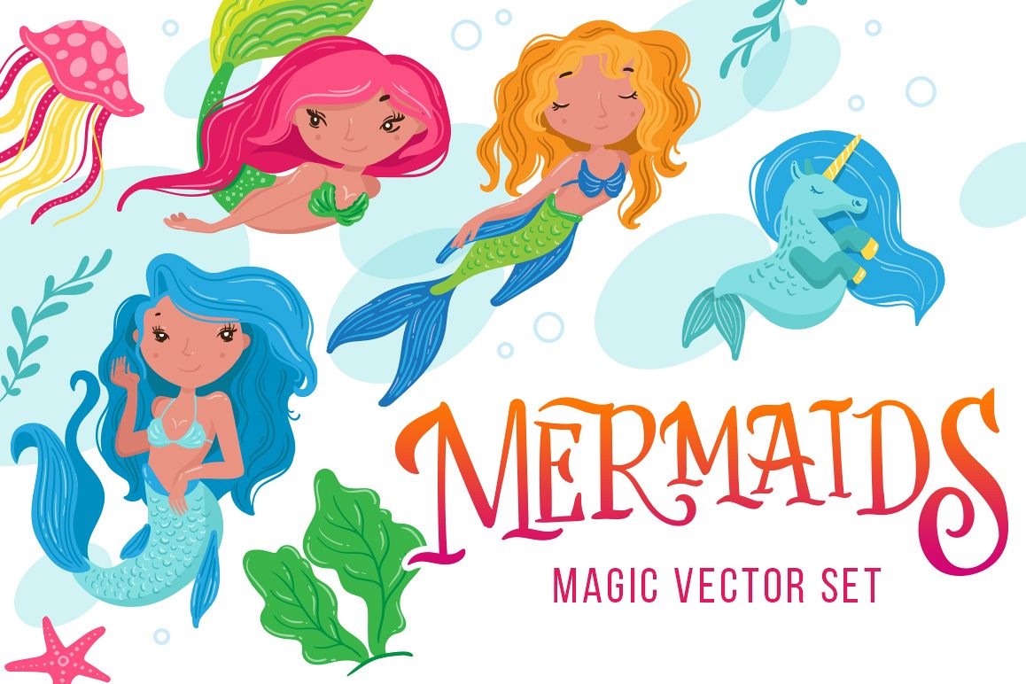 Mermaid - magic vector set example image 1