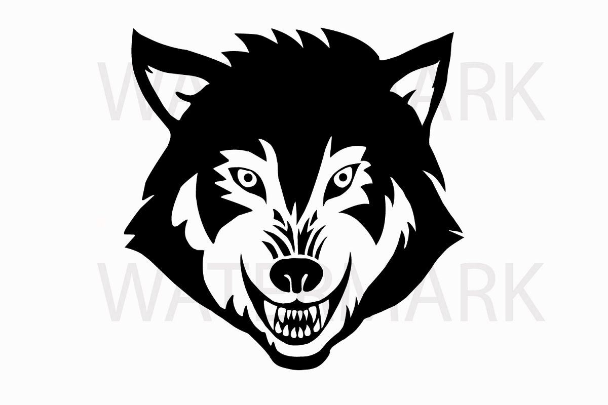Wolf Face in Black with Transparent Background - SVG/JPG/PNG Hand Drawing example image 1