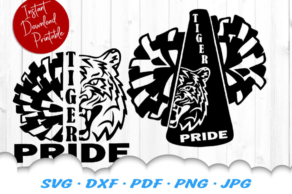 Tiger Pride Mascot Cheer Pom SVG DXF Cut Files Bundle example image 1
