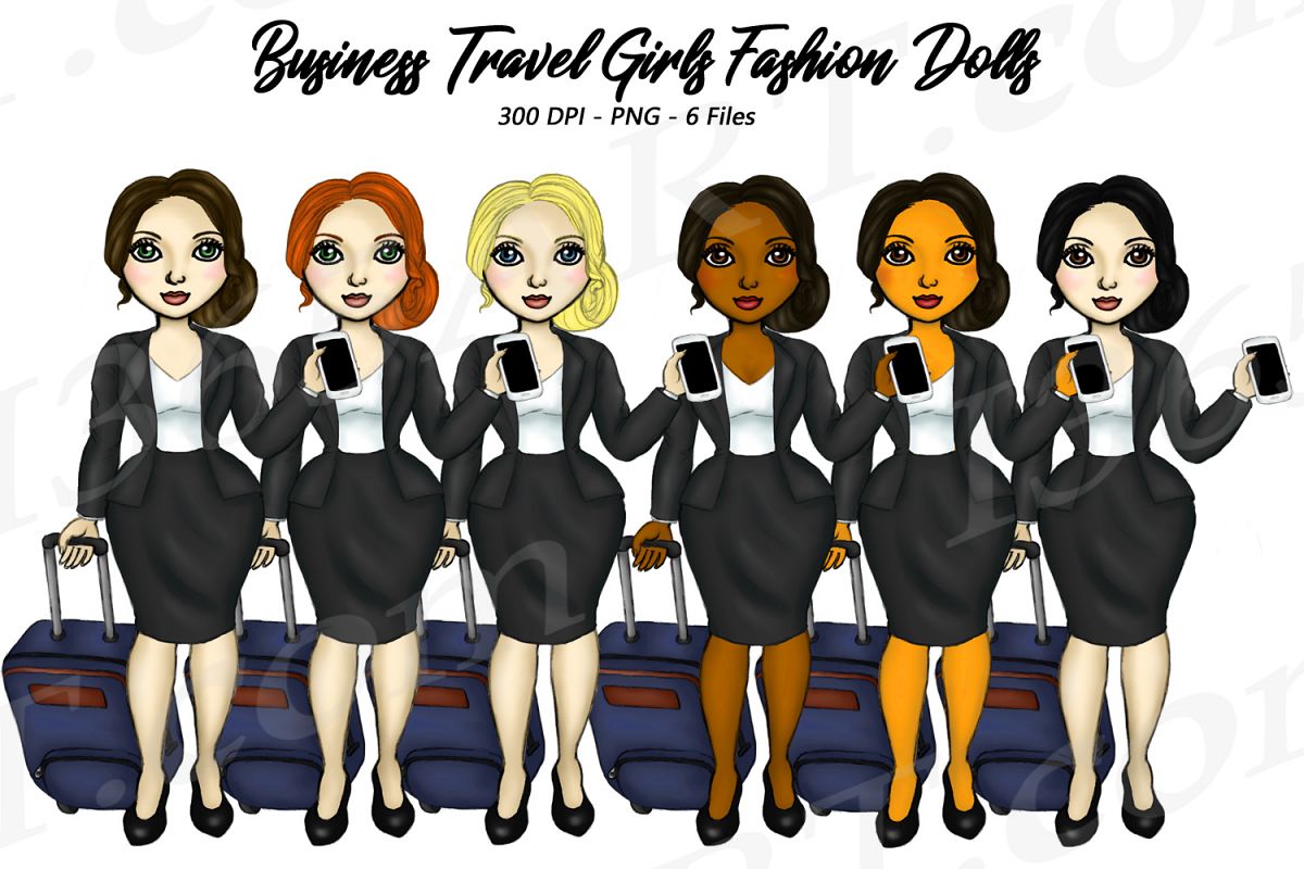 Business Travel Clipart Girls, Fashion Doll Illustrations example image 1