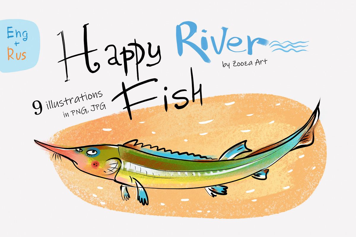 Happy River Fish - 9 illustrations example image 1