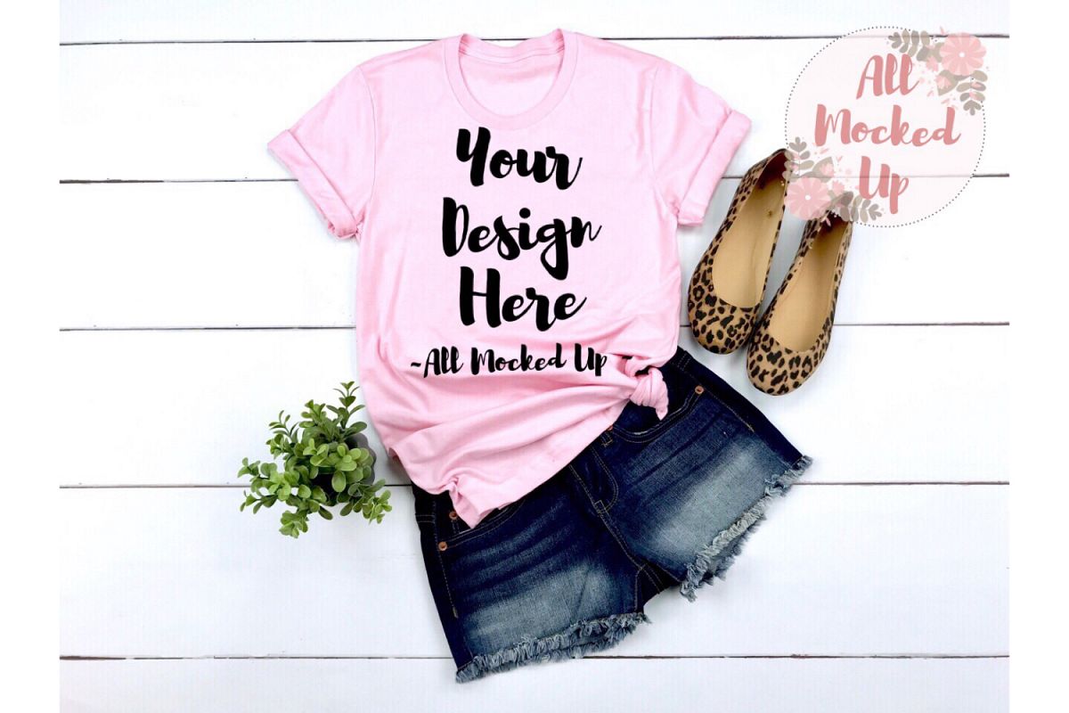 Bella Canvas 3001 PINK Shirt Mock Up - 3/19 example image 1