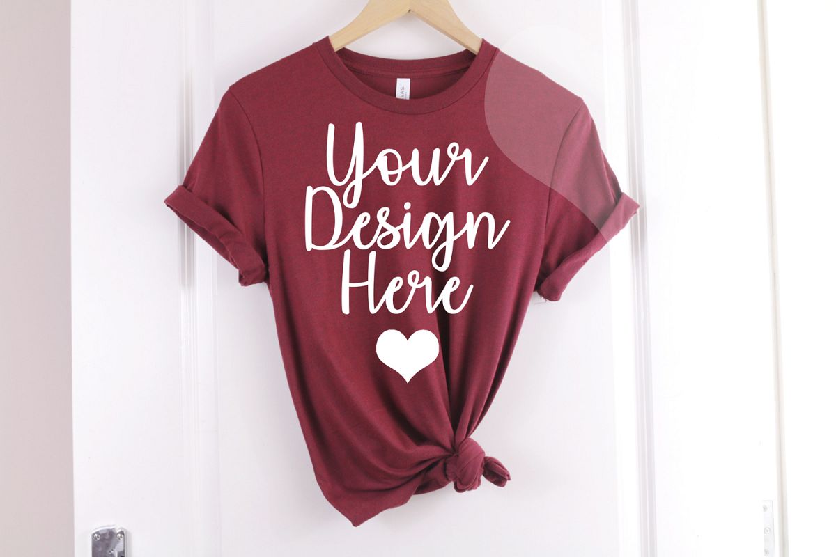 Heather Cardinal Bella Canvas 3001 T Shirt Mockup example image 1