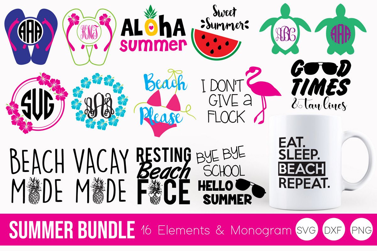 Download Summer Bundle SVG, DXF, PNG Bundle Cut Files (109970) | Cut Files | Design Bundles