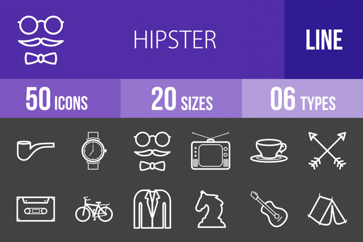 50 Hipster Line Inverted Icons example image 1