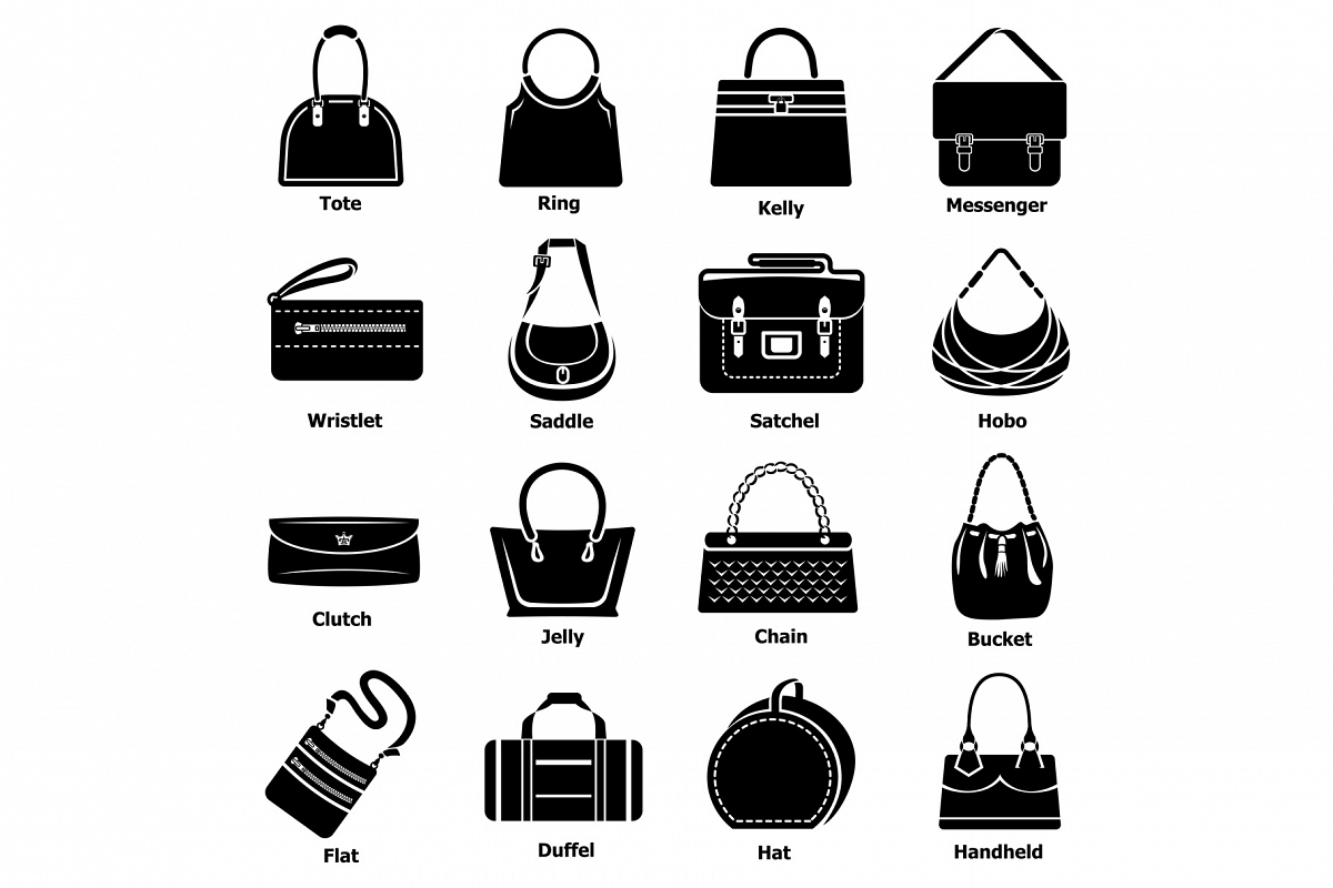Woman bag types icons set, simple style example image 1