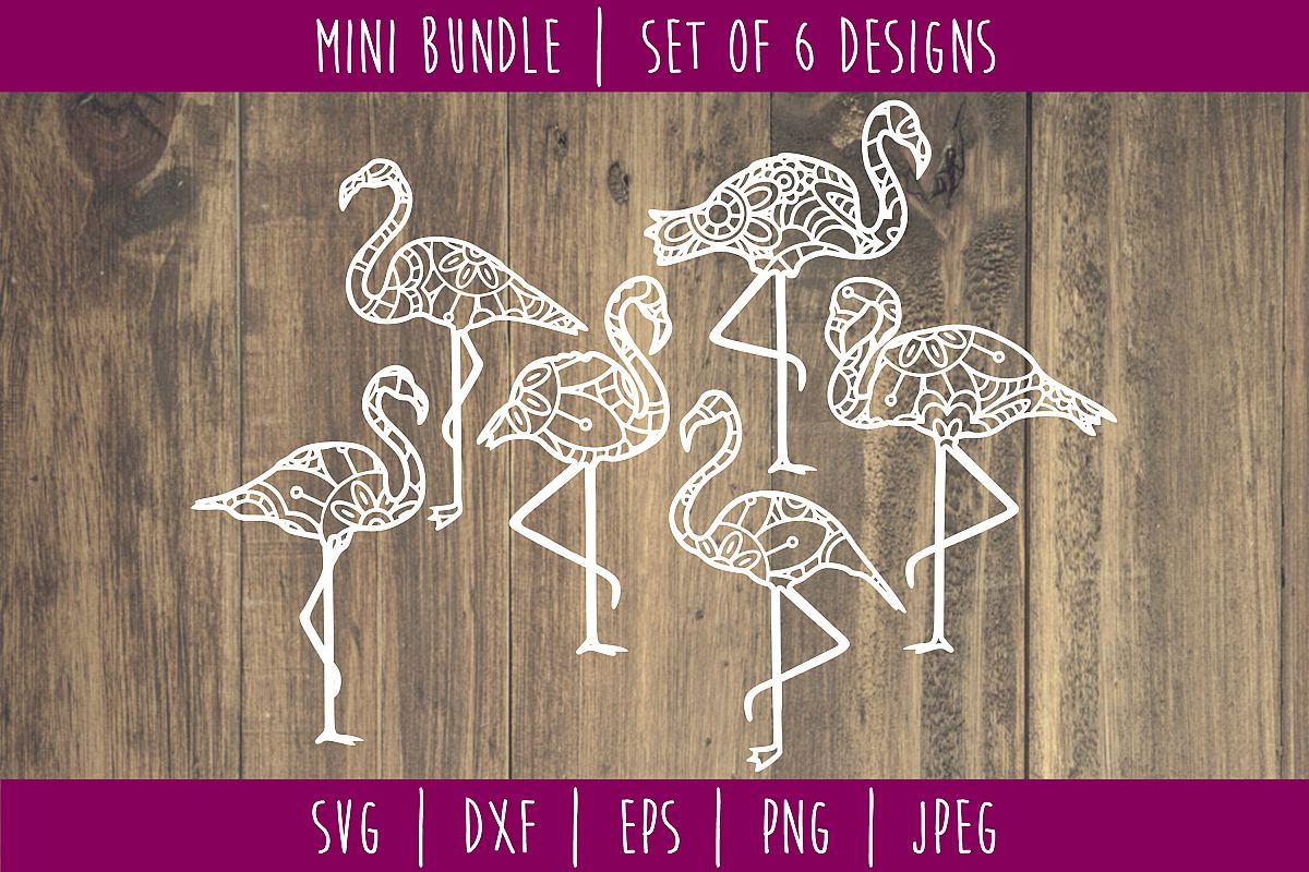 Flamingo Mandala Zentangle Bundle Set of 6 - SVG example image 1