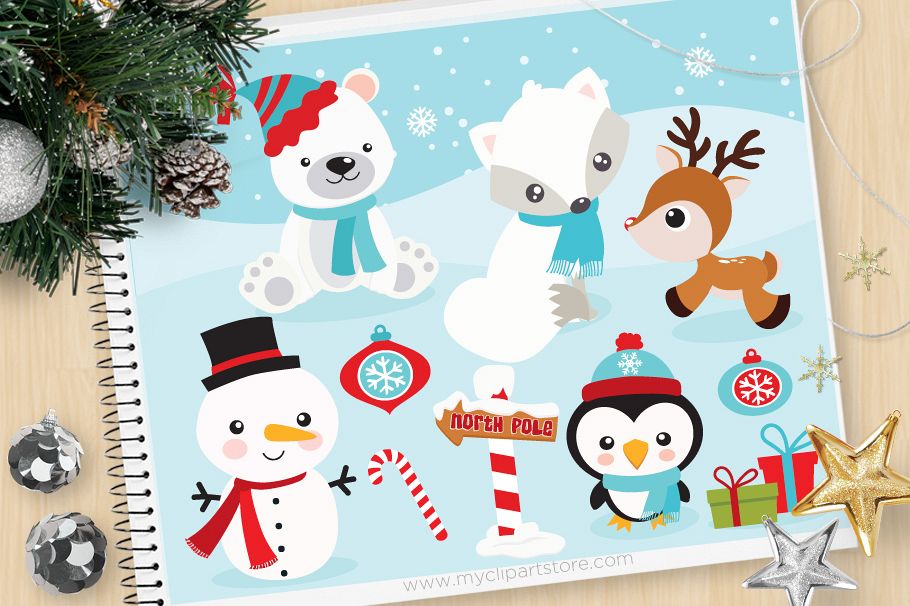 Christmas Animals Clipart, Winter - Vector Clip Art & SVG example image 1
