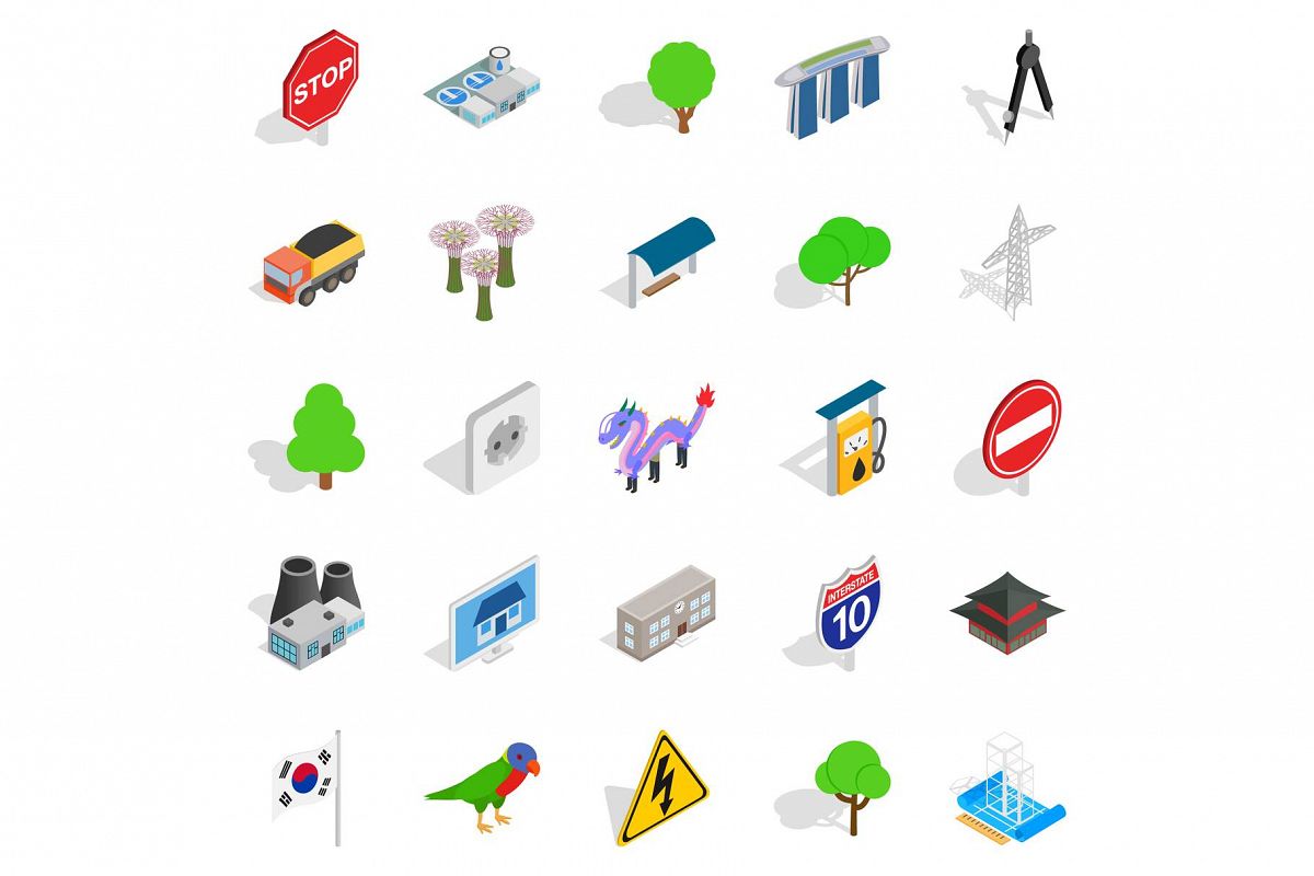 Roadside icons set, isometric style example image 1