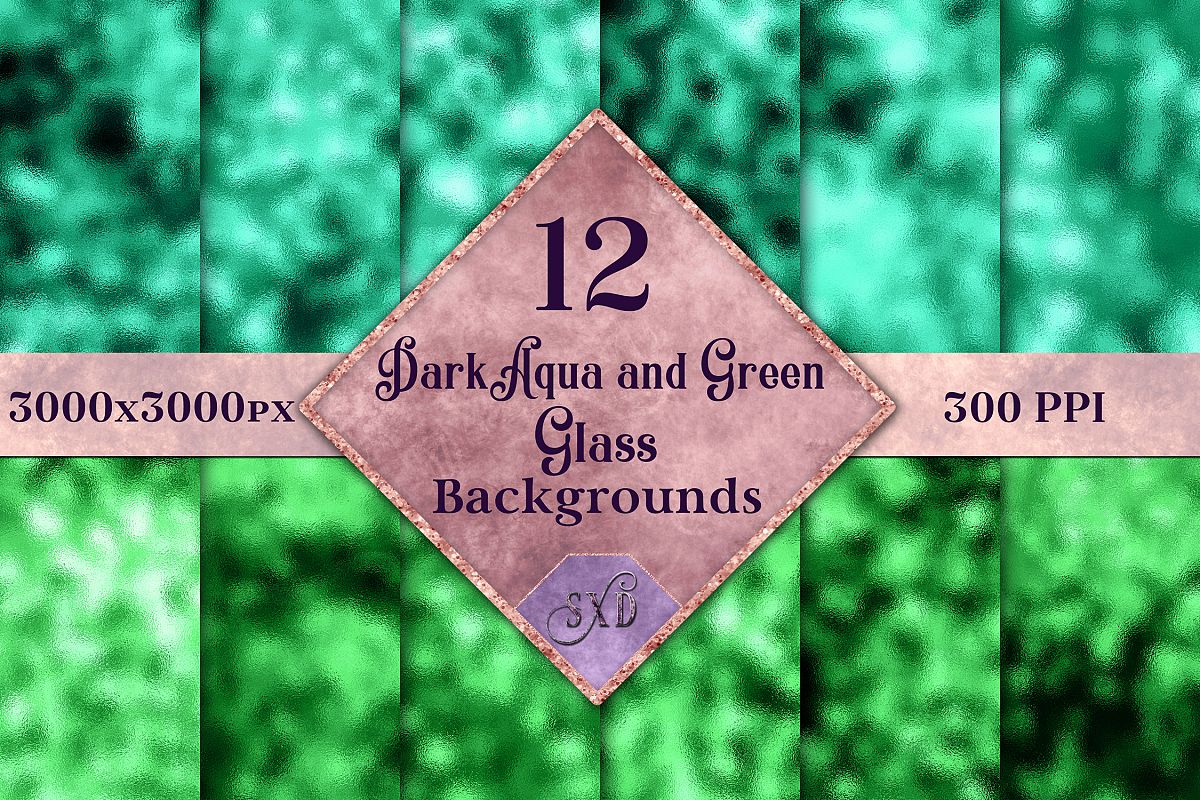 Dark Aqua and Green Glass Backgrounds - 12 Image Textures example image 1