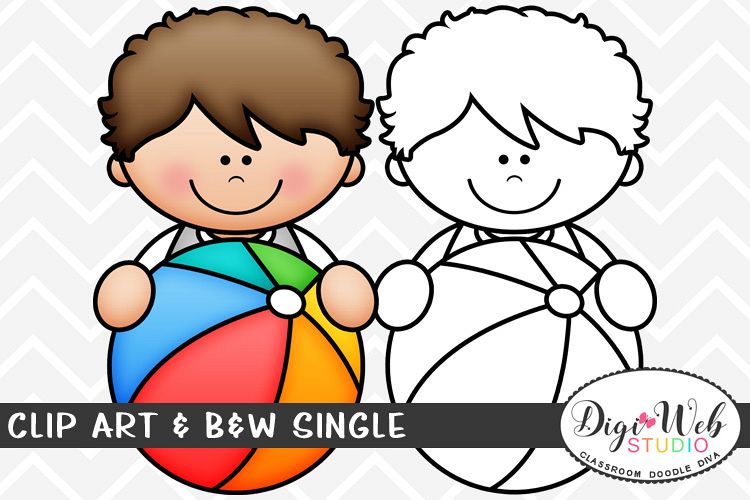 Clip Art & B&W Single - Summer Boy w/ A Beach Ball Topper example image 1
