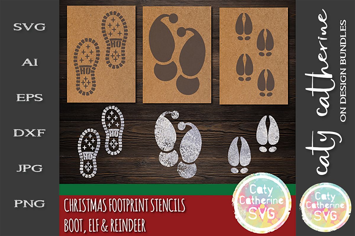 Christmas Footprint Flour Stencils Santa Boot HO HO HO SVG example image 1