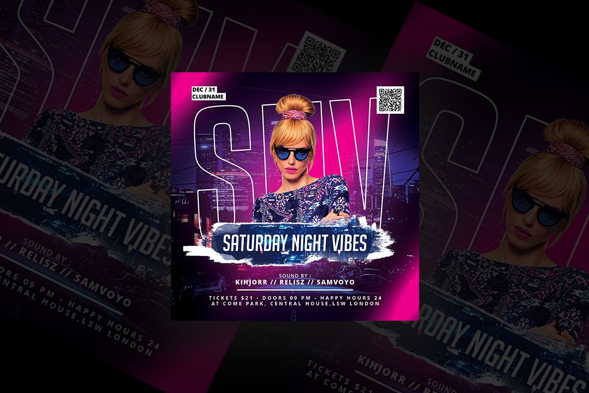 Saturday Night Vibes Party Flyer example image 1