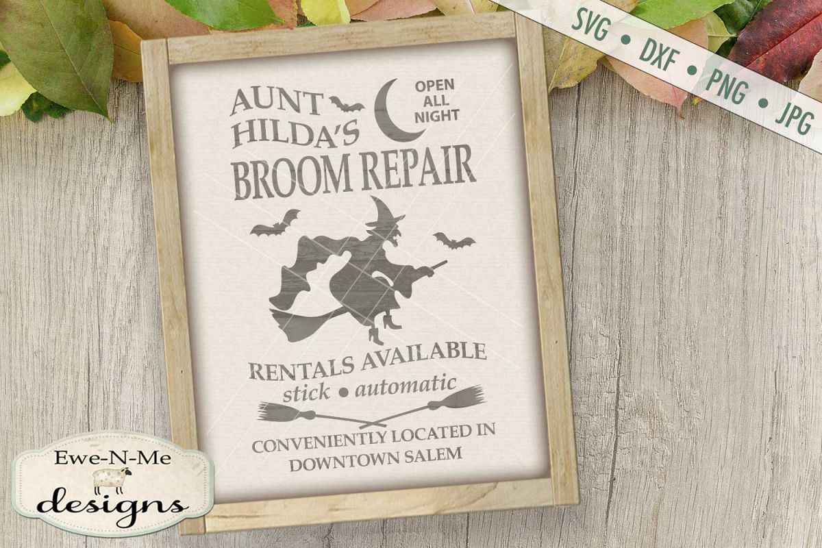 Hilda's Broom Repair Witch Halloween SVG DXF Files example image 1