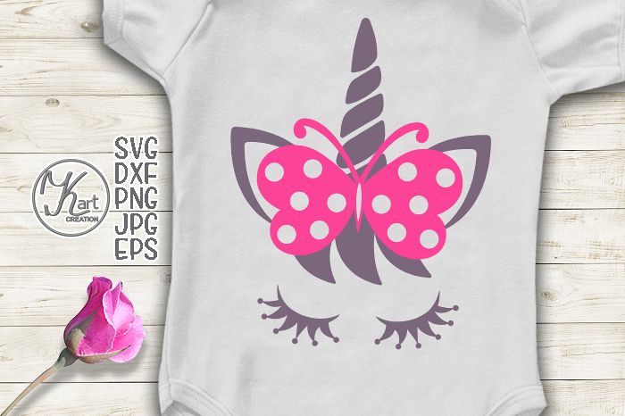 Unicorn face eyelashes with bow butterfly svg dxf clipart example image 1