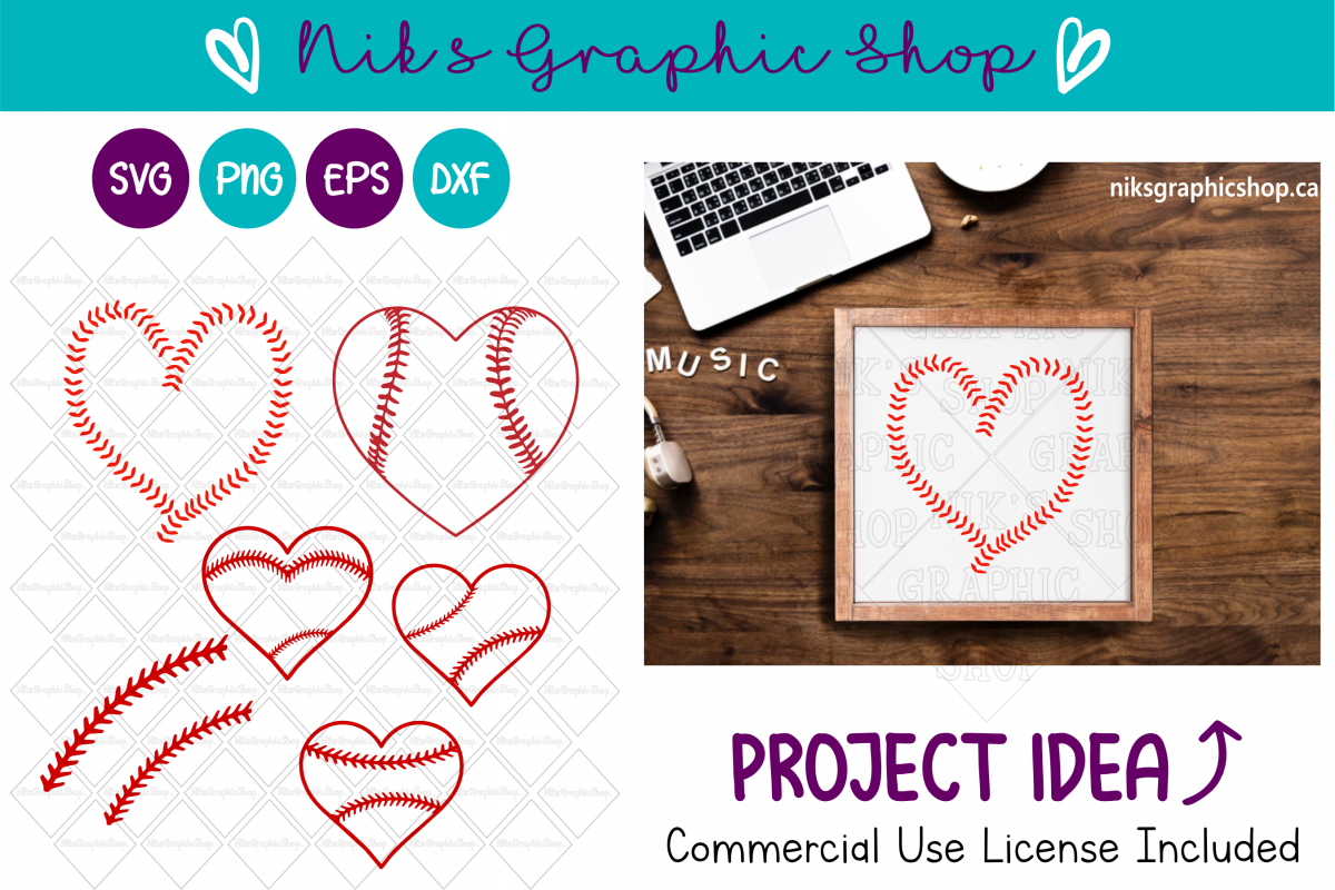 Baseball Heart Svg, Ball heart svg, stitches svg, baseball example image 1