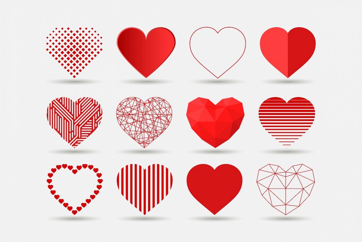 Heart icons set in different styles example image 1
