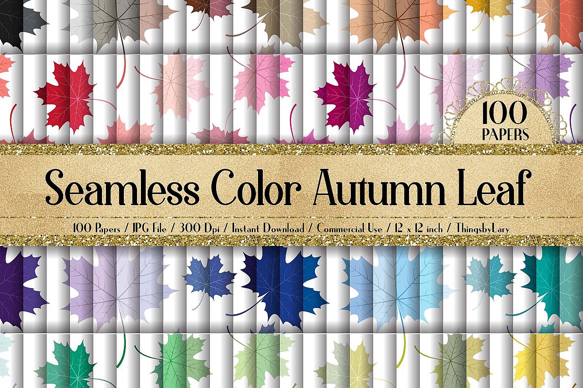 100 Seamless Color Autumn Leaves Pattern Digital Papers example image 1