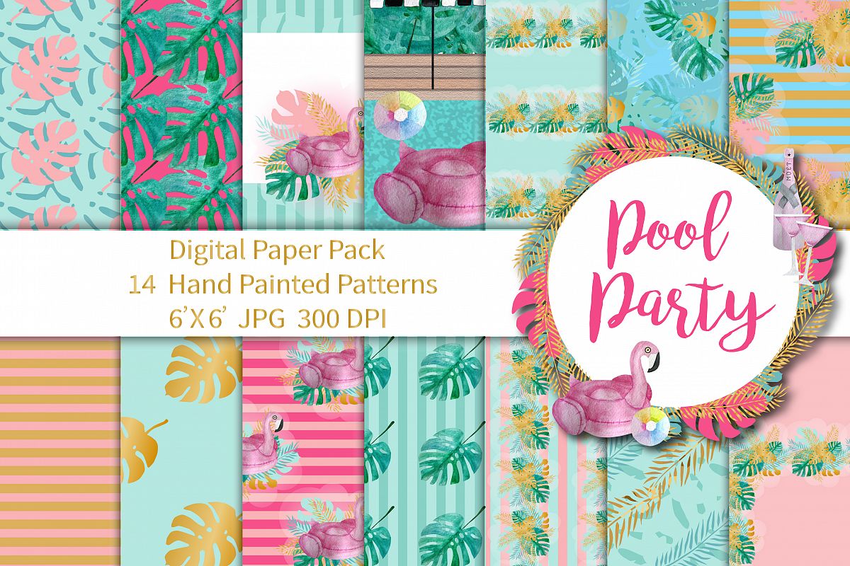 Pool Party Digital Paper Set1 example image 1