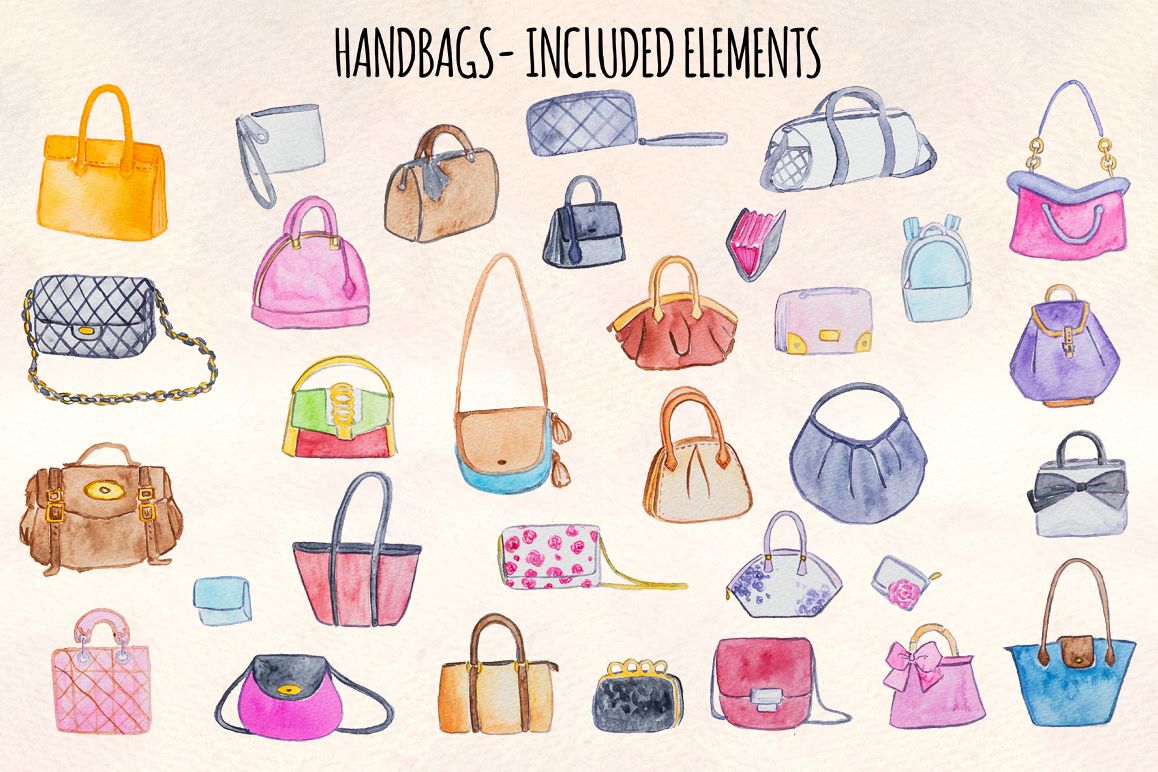 32 Womens Handbags Purses Watercolor Paintings example image 1