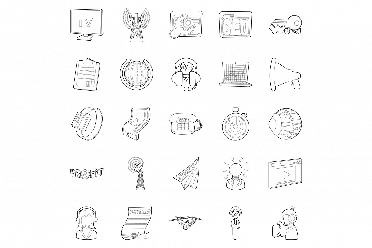 Field of activity icons set, outline style example image 1
