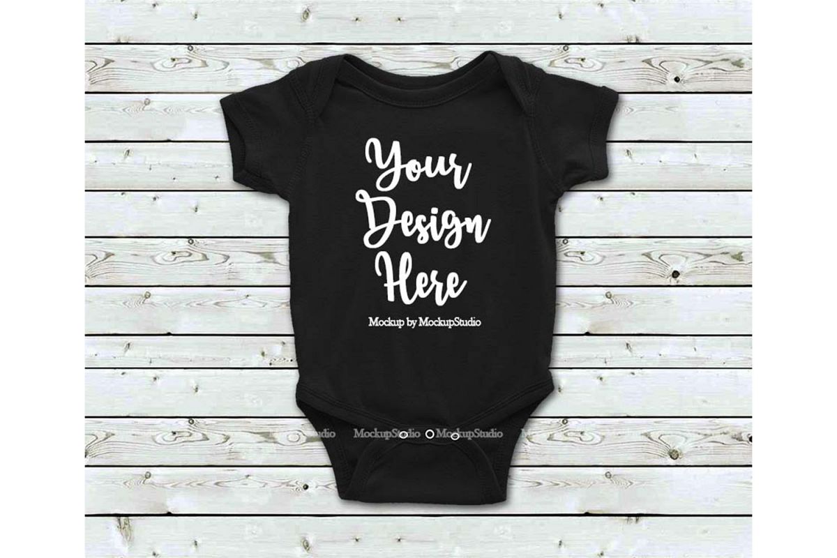 Download Newborn Infant Toddler Black Blank Baby Bodysuit Mockup ...