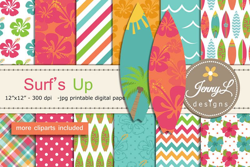 Surfing Digital Papers And Surf Board Clipart Set Surfing Board