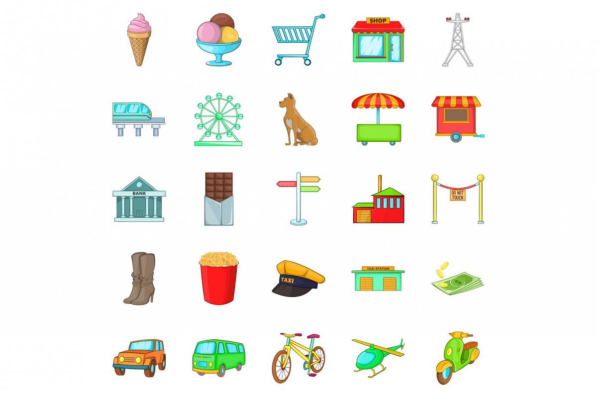 Supermarket icons set, cartoon style example image 1